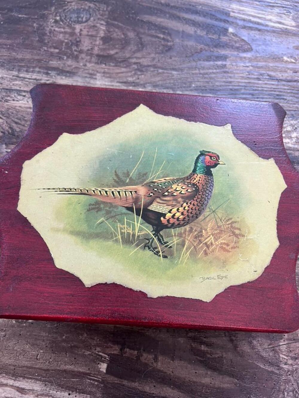 Vintage Basil Ede Pheasant Wood Trivet, English Country Wildlife Decor